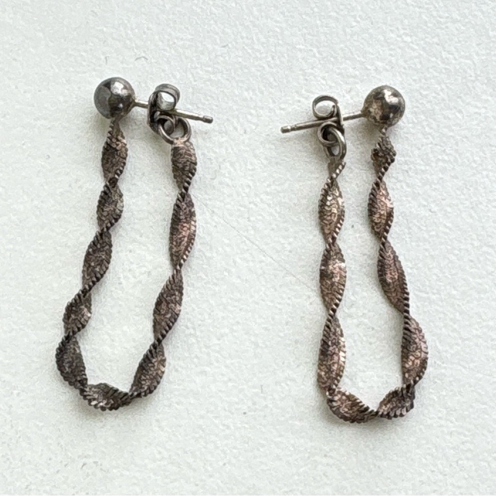 Sterling silver Chain Rope Hoop stud earrings